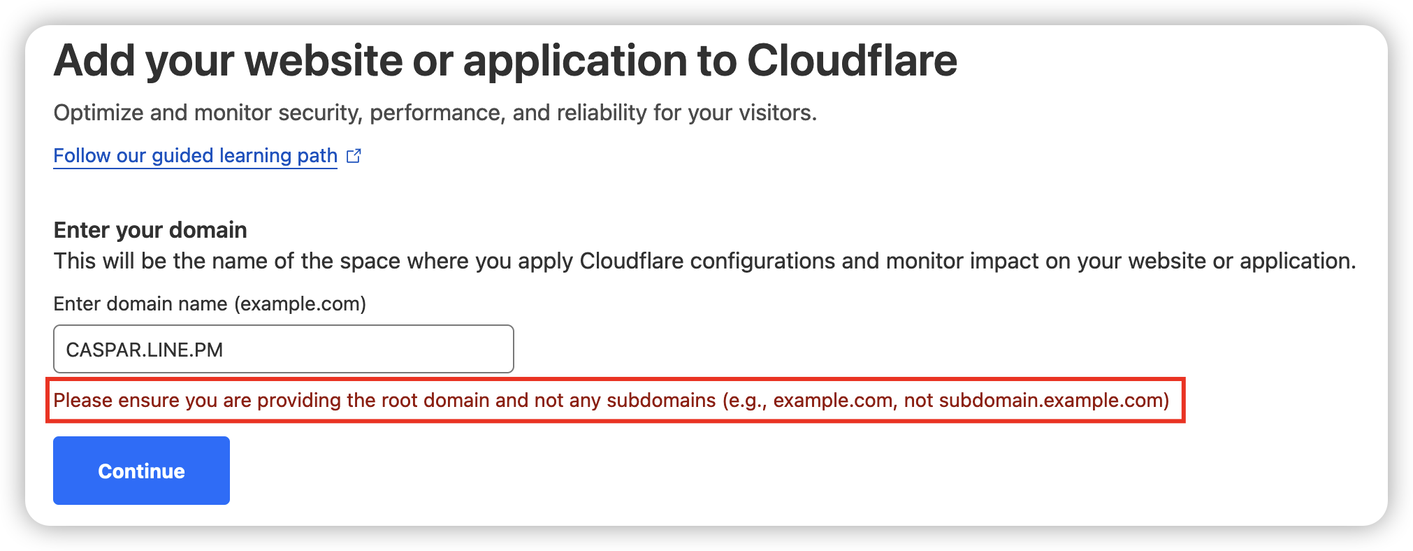 Cloudflare添加免费域名失败